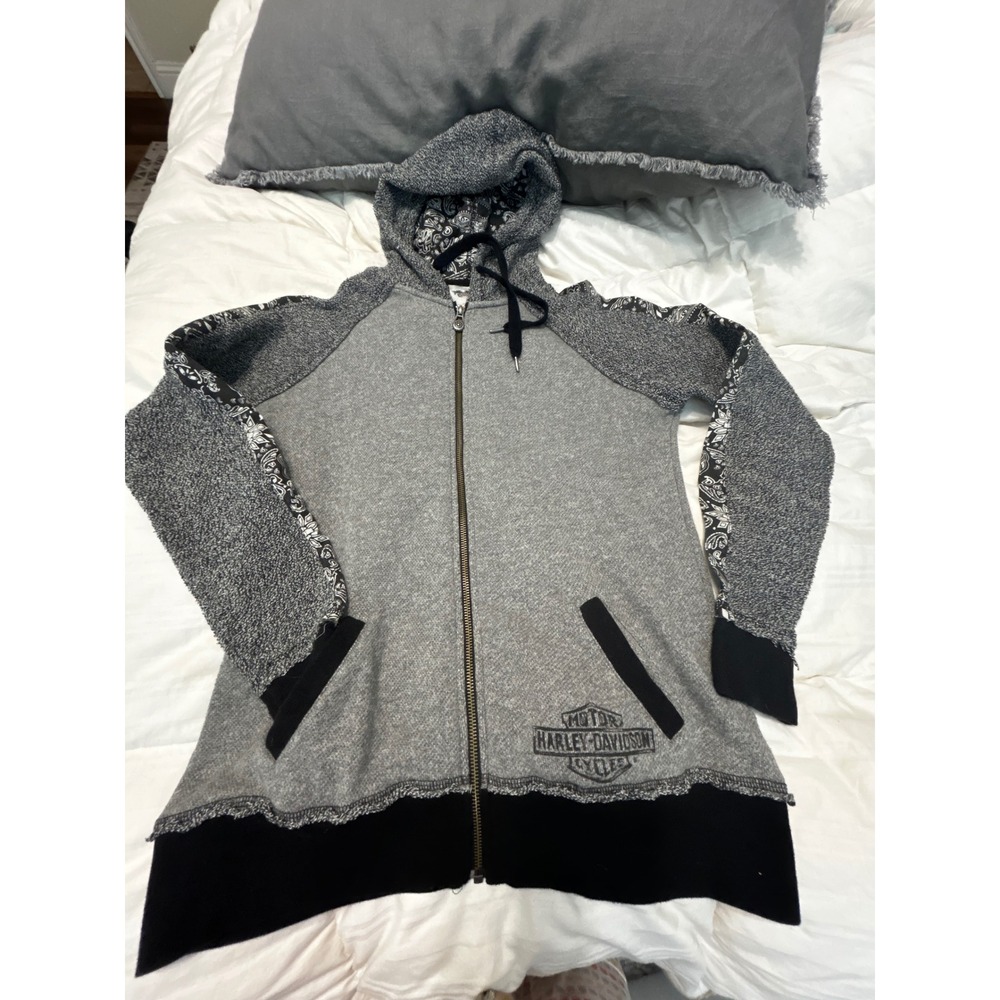 Harley-Davidson Womens Grey Paisley Bandana Zip Up Hoodie Jacket Size L